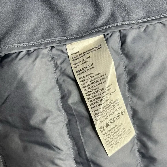 Eddie Bauer 550 Down Puffer Jacket Mens Medium Gray Hooded Lightweight Packable - Picture 12 of 14